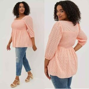 {4} Torrid Smocked Babydoll Top - Voile Eyelet Peach